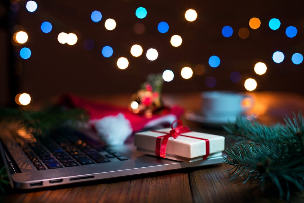 Christmas laptop and fairy lights